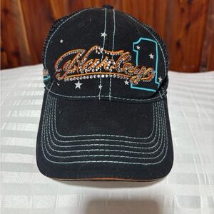 Harley-Davidson #1 Rhinestone. Black & Orange Star Cap. NWOT